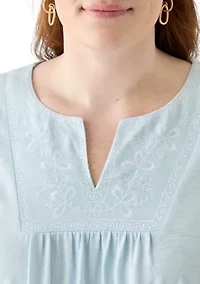 Plus Short Sleeve Embroidery Detail T-Shirt