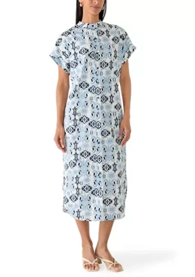 Women's Short Sleeve Button Front Midi Shirtdress