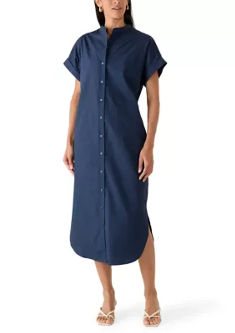 Women's Short Sleeve Button Front Midi Shirtdress