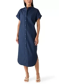Women's Short Sleeve Button Front Midi Shirtdress