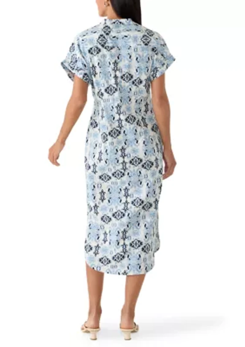 Women's Short Sleeve Button Front Midi Shirtdress