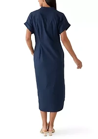 Women's Short Sleeve Button Front Midi Shirtdress