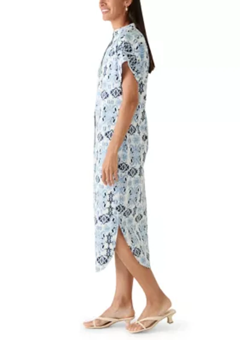 Women's Short Sleeve Button Front Midi Shirtdress