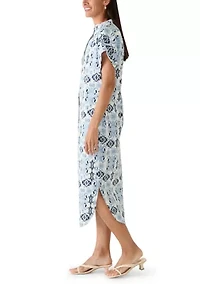 Women's Short Sleeve Button Front Midi Shirtdress
