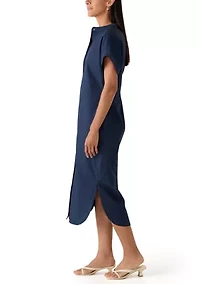 Women's Short Sleeve Button Front Midi Shirtdress