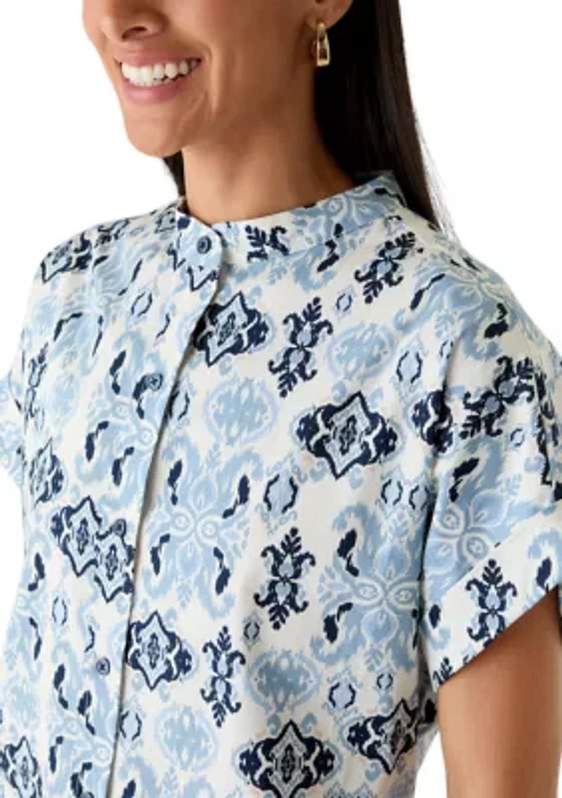 Women's Short Sleeve Button Front Midi Shirtdress