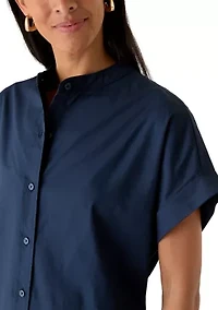 Women's Short Sleeve Button Front Midi Shirtdress