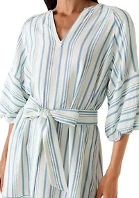 Women's Elbow Sleeve V-Neck Belted Midi Dress