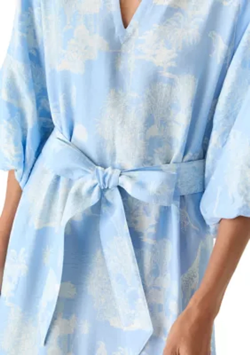 Women's Elbow Sleeve V-Neck Belted Midi Dress