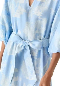 Women's Elbow Sleeve V-Neck Belted Midi Dress