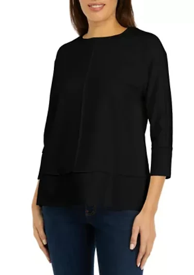 Petite Serenity Knit 3/4 Dolman Sleeve Seam Detail Tunic