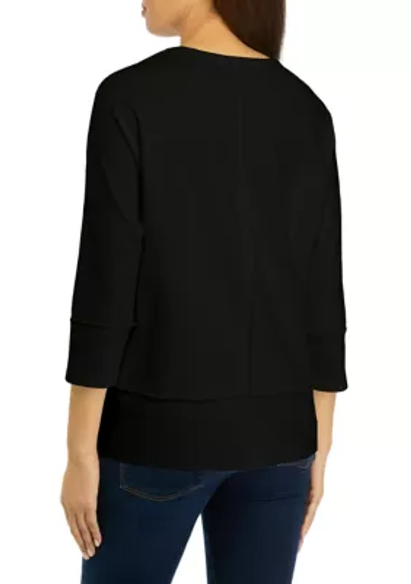 Petite Serenity Knit 3/4 Dolman Sleeve Seam Detail Tunic