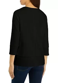 Petite Serenity Knit 3/4 Dolman Sleeve Seam Detail Tunic