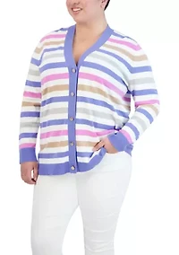 Plus Multi Stripe Button Front Cardigan