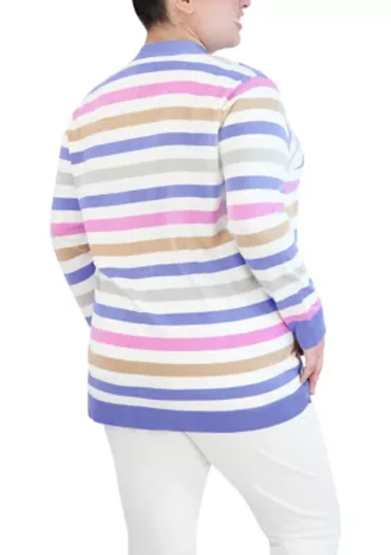 Plus Multi Stripe Button Front Cardigan