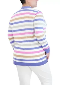 Plus Multi Stripe Button Front Cardigan