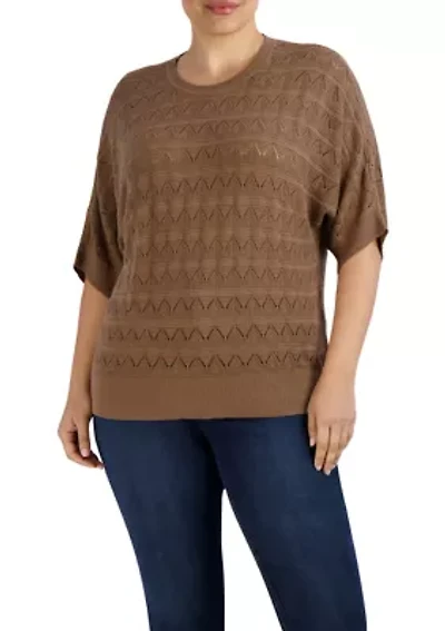 Plus Dolman Sleeve Pointelle Pullover Sweater