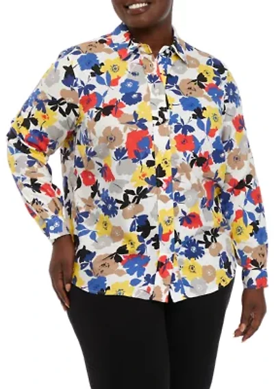 Plus Printed Oversized Button Blouse