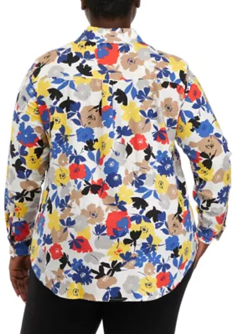 Plus Printed Oversized Button Blouse