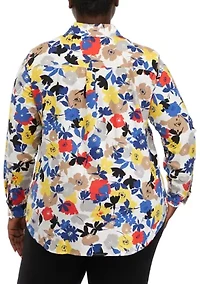 Plus Printed Oversized Button Blouse