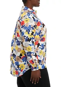 Plus Printed Oversized Button Blouse