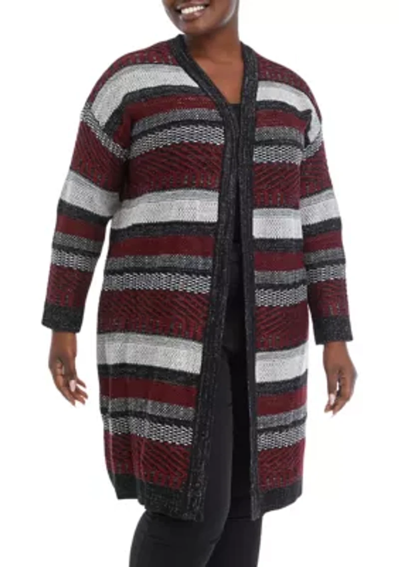 Plus Multi Stitch Lurex Open Front Cardigan