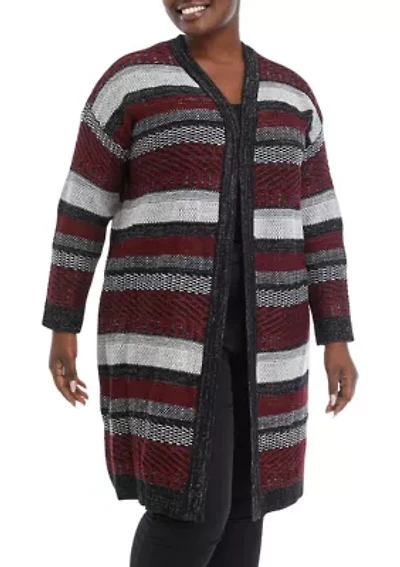 Plus Multi Stitch Lurex Open Front Cardigan