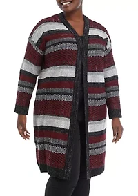 Plus Multi Stitch Lurex Open Front Cardigan
