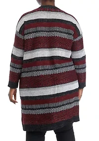 Plus Multi Stitch Lurex Open Front Cardigan