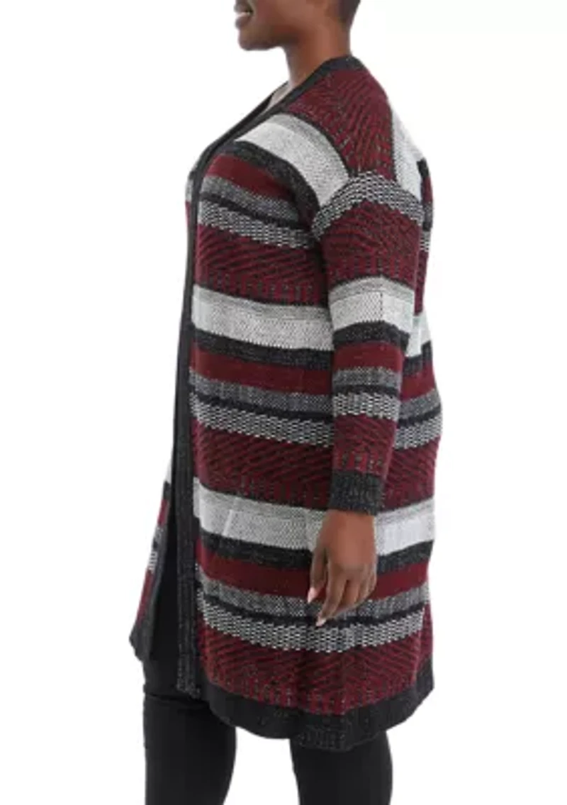 Plus Multi Stitch Lurex Open Front Cardigan