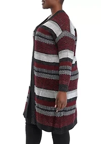 Plus Multi Stitch Lurex Open Front Cardigan