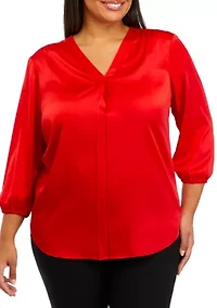 Plus 3/4 Sleeve Pintuck Blouse