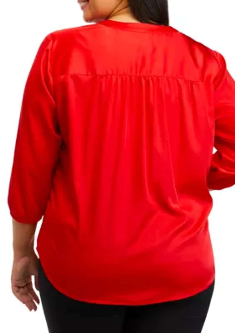 Plus 3/4 Sleeve Pintuck Blouse
