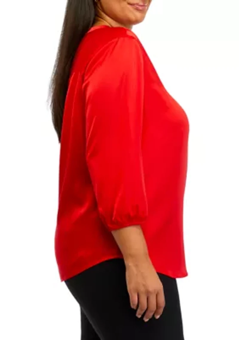 Plus 3/4 Sleeve Pintuck Blouse