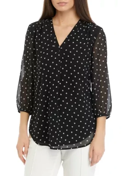 Petite 3/4 Sleeve V-Neck Pleat Front Tunic Top