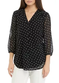 Petite 3/4 Sleeve V-Neck Pleat Front Tunic Top