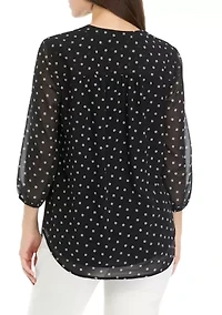 Petite 3/4 Sleeve V-Neck Pleat Front Tunic Top