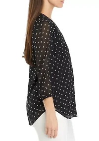 Petite 3/4 Sleeve V-Neck Pleat Front Tunic Top