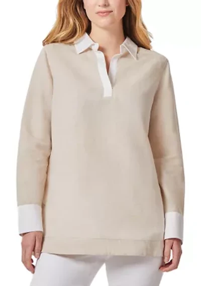 Women's Printed Moss Crepe V-Neck Pleat Front Top