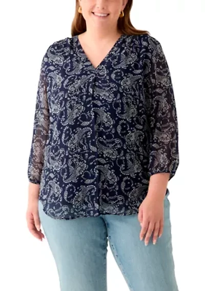 Plus V-Neck Tunic 3/4 Sleeve