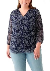 Plus V-Neck Tunic 3/4 Sleeve