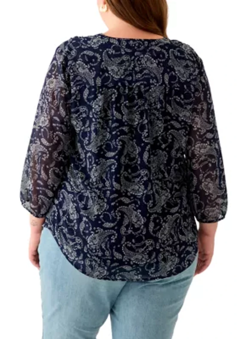 Plus V-Neck Tunic 3/4 Sleeve