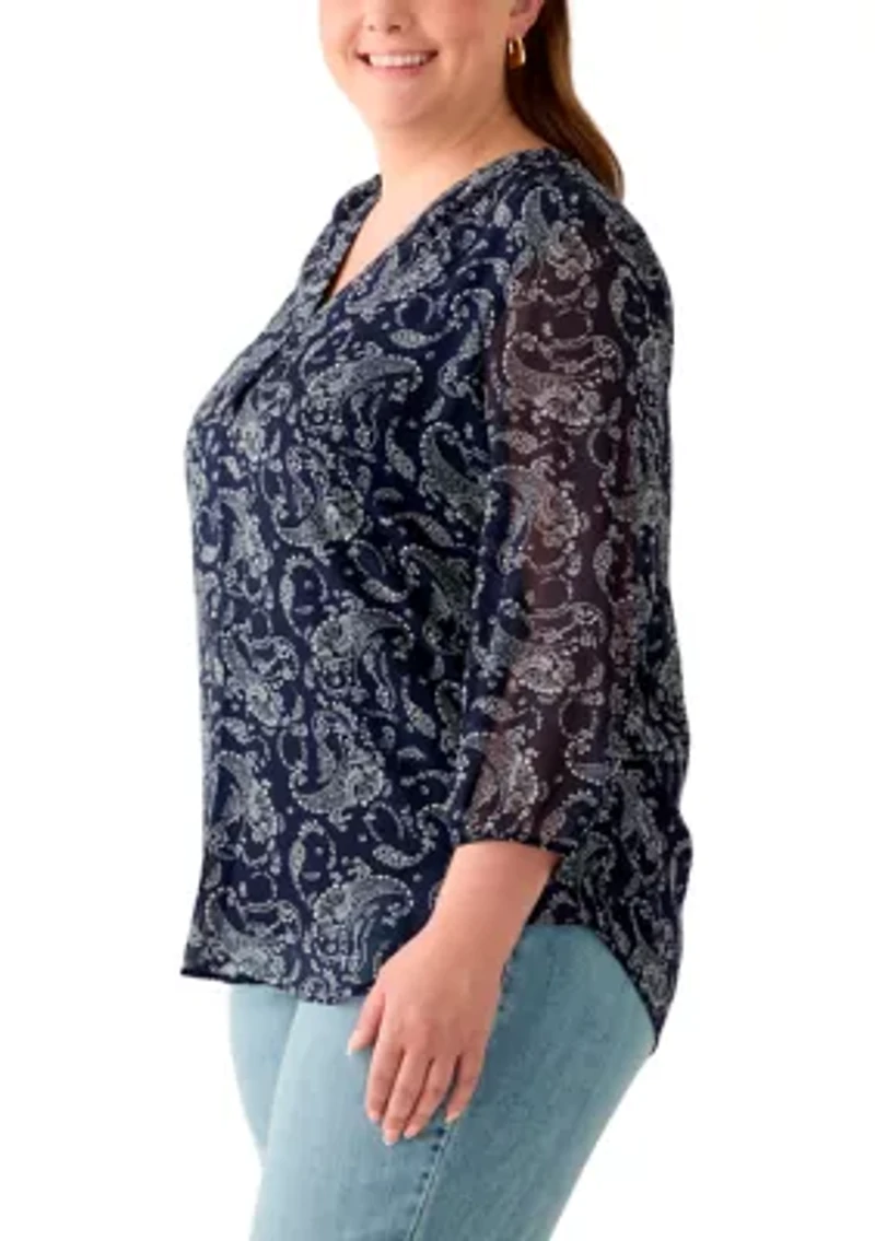 Plus V-Neck Tunic 3/4 Sleeve