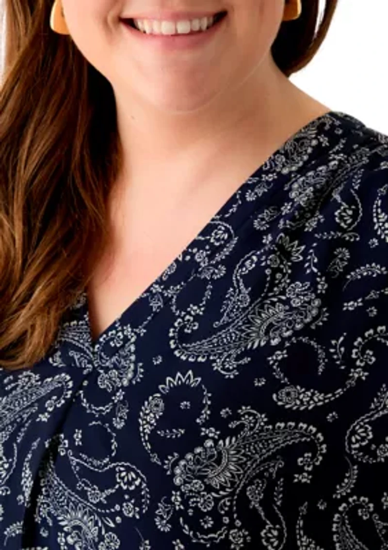 Plus V-Neck Tunic 3/4 Sleeve