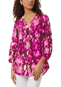 Petite 3 Quarter Sleeve V-Neck Pleat Front Tunic Blouse