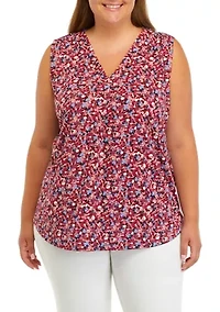 Plus Sleeveless V-Neck Pleat Front Top