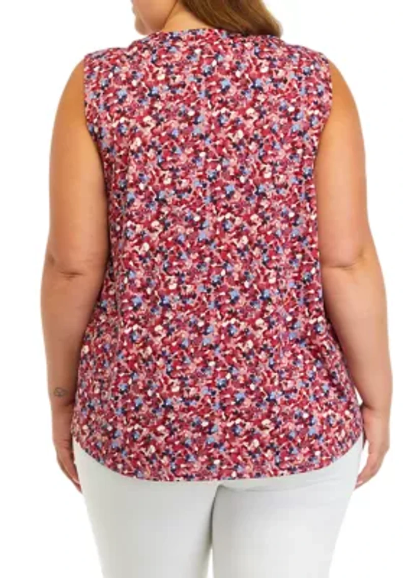 Plus Sleeveless V-Neck Pleat Front Top