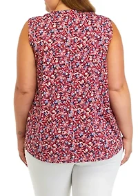 Plus Sleeveless V-Neck Pleat Front Top