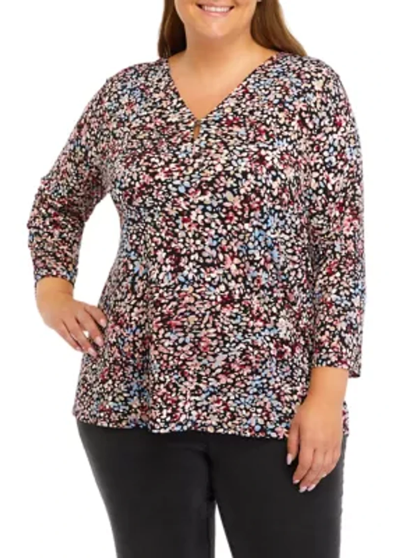 Plus 2/4 Sleeve Floral Top