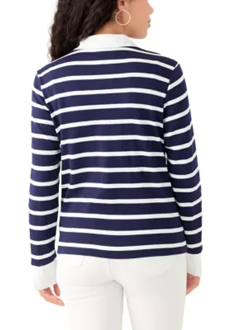 Petite Long Sleeve Stripe Popover Top